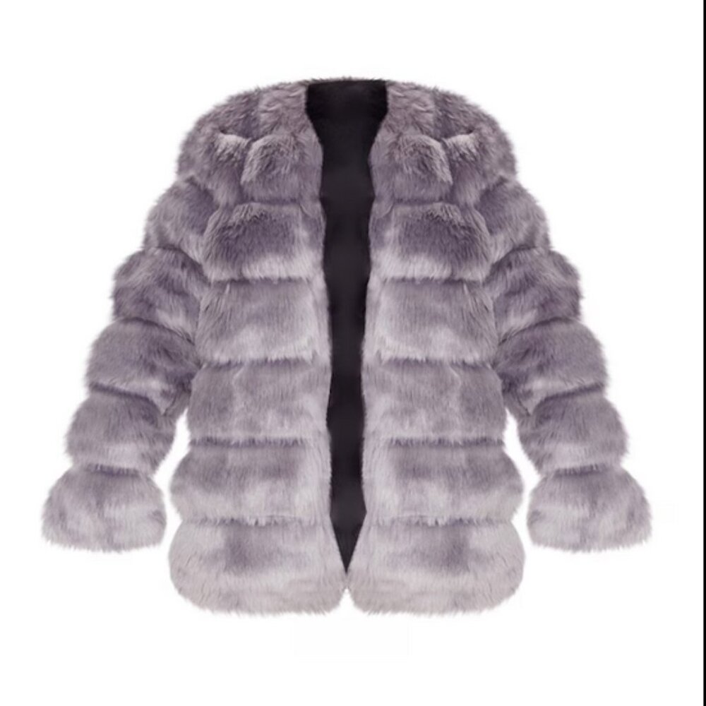 Grey Faux Fur Bubble Coat